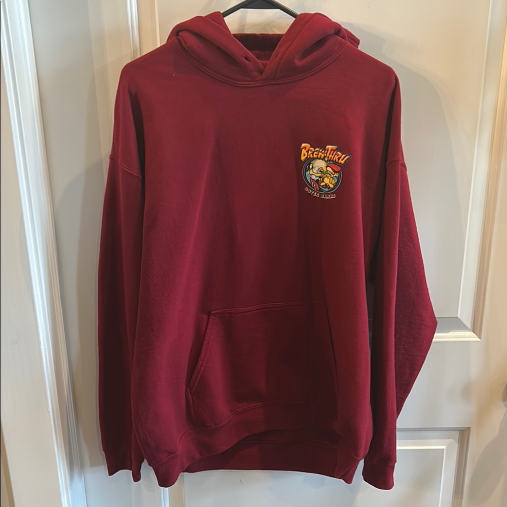 Red Cotton Blend Hoodie Sweatshirt